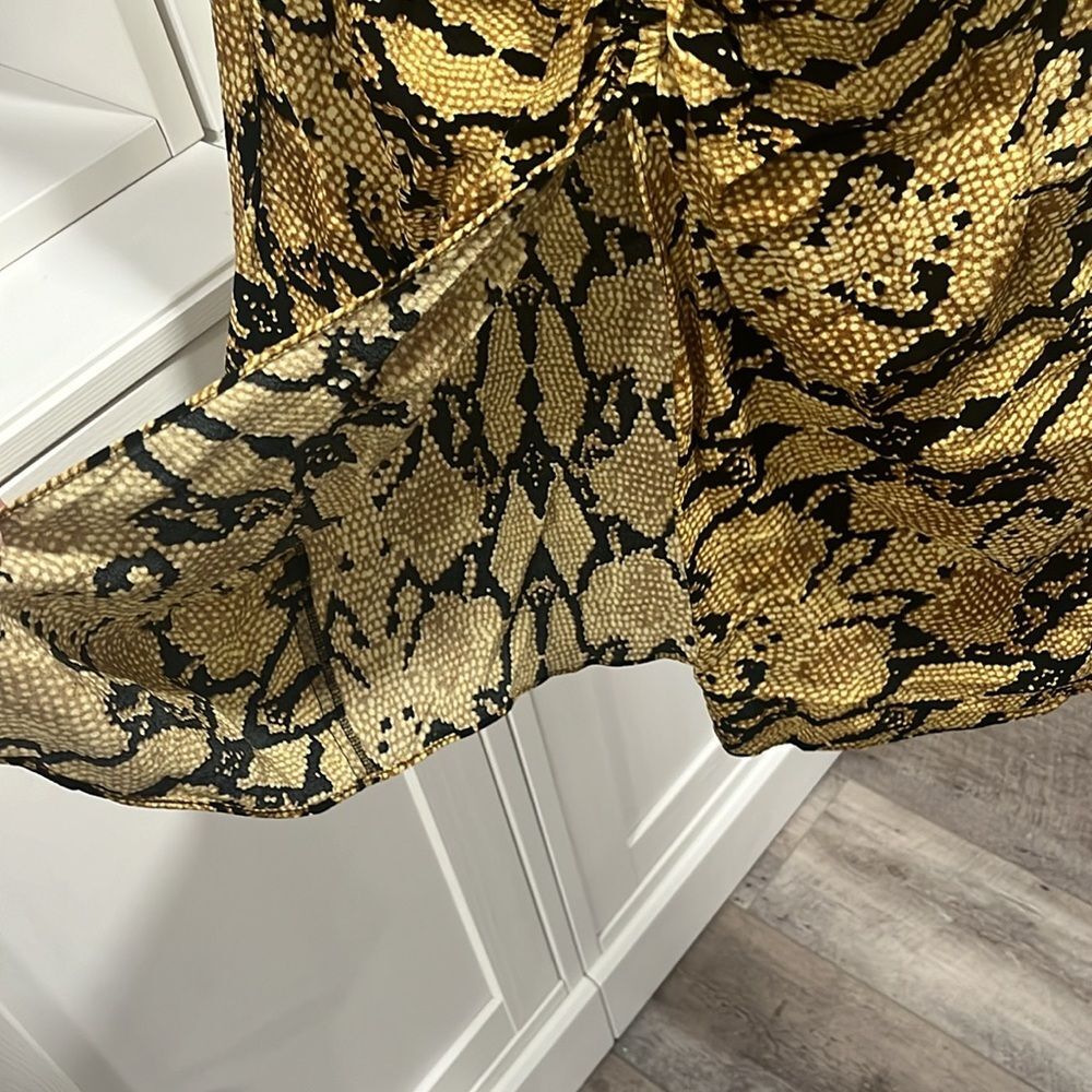 BA&SH Jupe Carry Midi Skirt, Slit, Ruched, Snakeskin, Size 2 (8/M) - Picture 6 of 14
